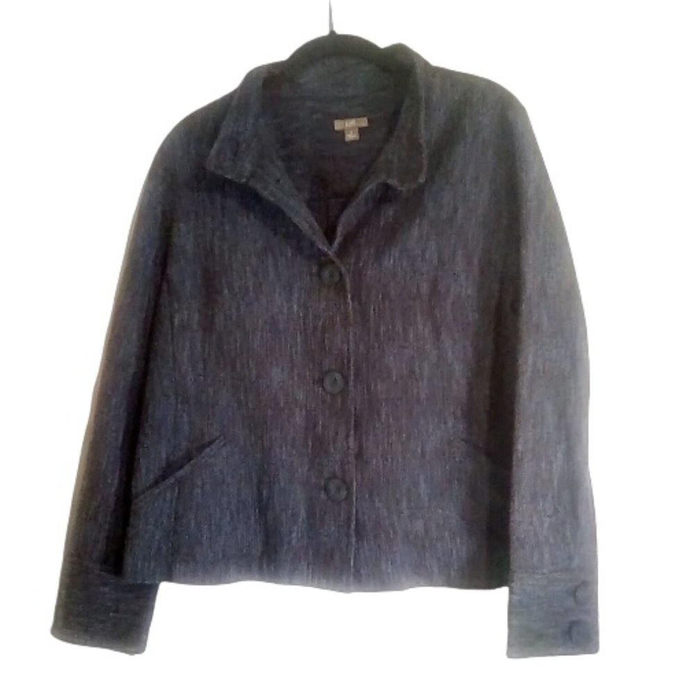 J Jill Size M Jacket Suit Button Up Long Sleeve Textured Slub Blue Mix